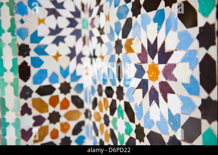 Colourful mosaic at Medersa Ben Youssef, the old Islamic school, Old Medina, Marrakech, Morocco, North Africa, Africa Stock Photo