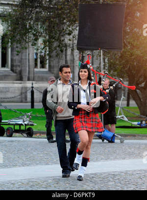 Salman Khan and Katrina Kaif A dance scene is filmed on the set of the new Bollywood movie 'Ek Tha Tiger' at Trinity College Stock Photo