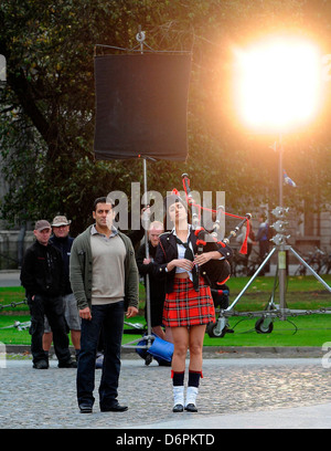 Salman Khan and Katrina Kaif A dance scene is filmed on the set of the new Bollywood movie 'Ek Tha Tiger' at Trinity College Stock Photo