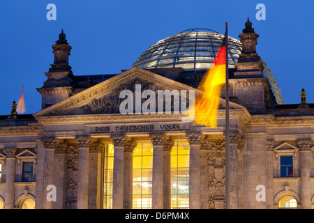 Close-up of the Reichstag at night, Berlin, Germany, Europe Stock Photo