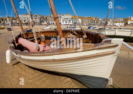 Boat on beach, St. Ives, Cornwall, England, United Kingdom, Europe Stock Photo