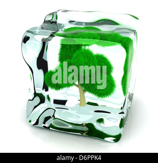 A frozen Tree in a Ice Cube. 3D rendered Illustration Stock Photo - Alamy