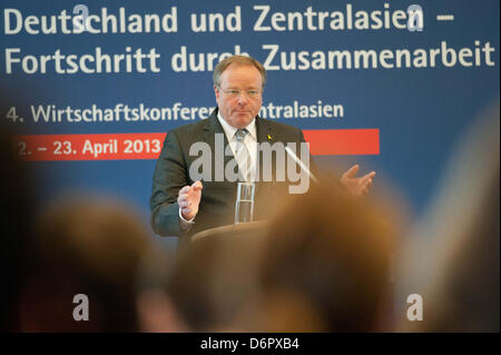 Berlin, Germany. 22nd April, 2013. German Development Minister Dirk Niebel talks at the Central Asia Economics Conference in Berlin, Germany, 22 April 2013. Photo: MAURIZIO GAMBARINI/dpa/Alamy Live News Stock Photo