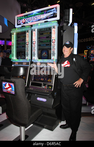 Actor Dan Aykroyd unveils Ghostbusters slot machine and cuts ribbon at The Global Gaming Expo 2011 held at the Sands Convention Stock Photo