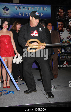 Actor Dan Aykroyd unveils Ghostbusters slot machine and cuts ribbon at The Global Gaming Expo 2011 held at the Sands Convention Stock Photo