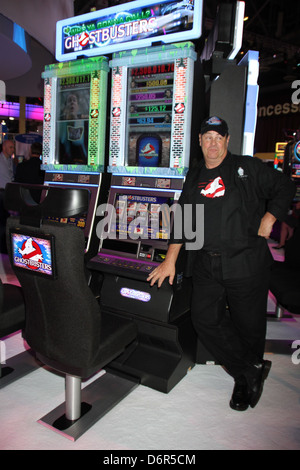 Actor Dan Aykroyd unveils Ghostbusters slot machine and cuts ribbon at The Global Gaming Expo 2011 held at the Sands Convention Stock Photo