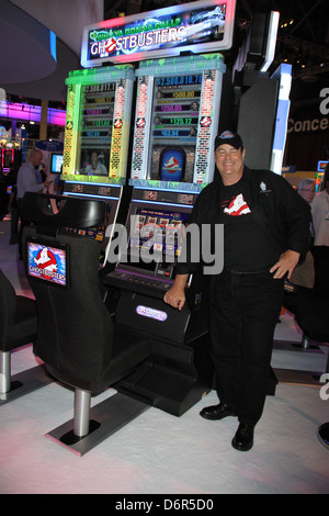 Actor Dan Aykroyd unveils Ghostbusters slot machine and cuts ribbon at The Global Gaming Expo 2011 held at the Sands Convention Stock Photo