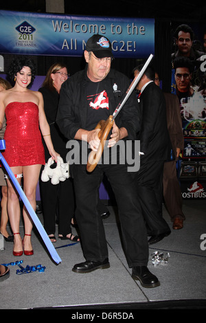 Actor Dan Aykroyd unveils Ghostbusters slot machine and cuts ribbon at The Global Gaming Expo 2011 held at the Sands Convention Stock Photo