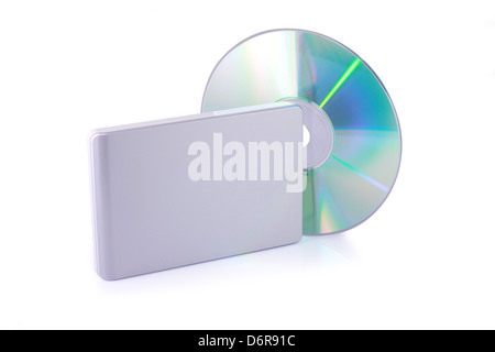 External hard disk and dvd isolated on white background. Including clipping path. Stock Photo
