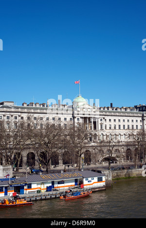 Somerset House in Central London on a fine day with RNLI Lifeboats station and River Thames in the foreground Stock Photo