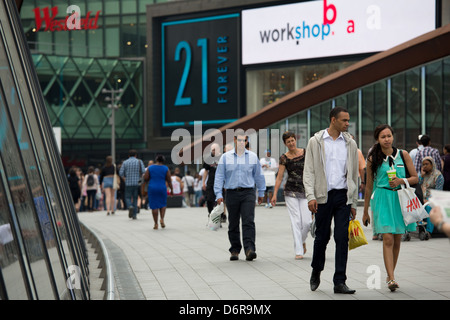 London, United Kingdom, footbridge at Westfield Stratford City Shopping Centre Stock Photo