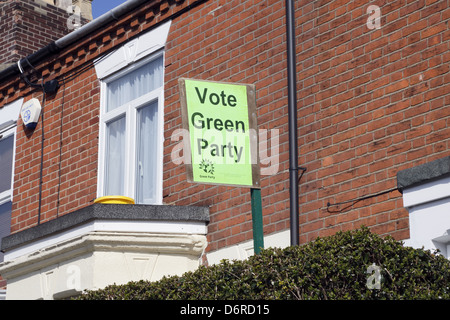 A vote Green party poster outside a house in Norwich UK. Stock Photo