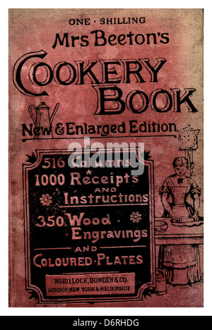 1890's Mrs Beetons Cookery Book cover illustrating variety of Victorian foods Stock Photo
