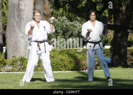 Dolph Lundgren practicing martial arts at a park in Beverly Hills Beverly Hills, California - 20.02.11 Stock Photo