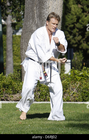 Dolph Lundgren practicing martial arts at a park in Beverly Hills Beverly Hills, California - 20.02.11 Stock Photo