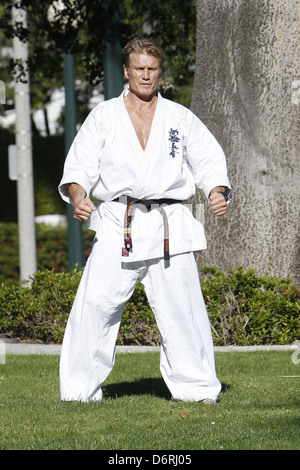 Dolph Lundgren practicing martial arts at a park in Beverly Hills Beverly Hills, California - 20.02.11 Stock Photo