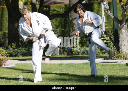 Dolph Lundgren practicing martial arts at a park in Beverly Hills Beverly Hills, California - 20.02.11 Stock Photo