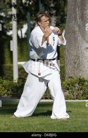 Dolph Lundgren practicing martial arts at a park in Beverly Hills Beverly Hills, California - 20.02.11 Stock Photo