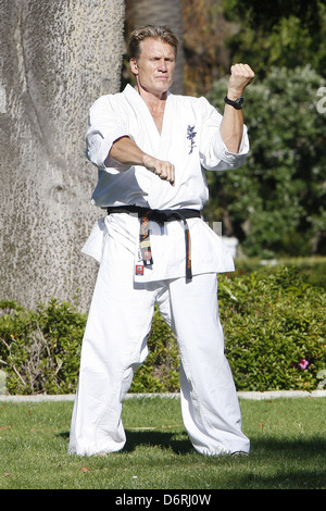 Dolph Lundgren practicing martial arts at a park in Beverly Hills Beverly Hills, California - 20.02.11 Stock Photo