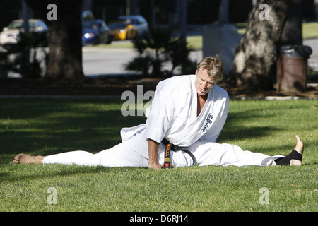 Dolph Lundgren practicing martial arts at a park in Beverly Hills Beverly Hills, California - 20.02.11 Stock Photo