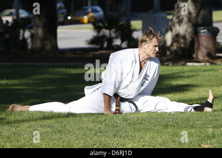 Dolph Lundgren practicing martial arts at a park in Beverly Hills Beverly Hills, California - 20.02.11 Stock Photo