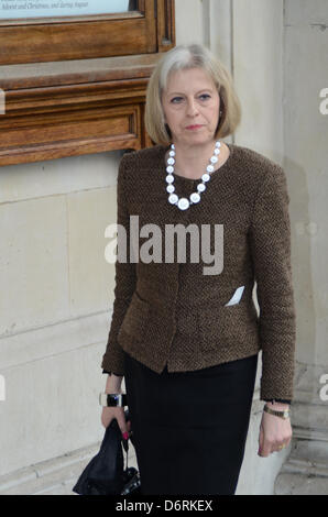 London, UK. April 22nd 2013: Teresa May attend a memorial service marking the twentieth anniversary of the death of Stephen Lawrence who was fatally stabbed in London. Credit: Duncan Penfold/Alamy Live News Stock Photo