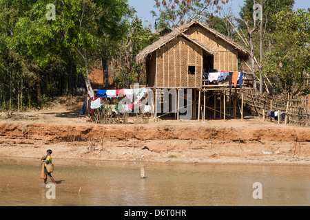 A house beside a tributary to Inle Lake, near Indein and Nyaung Ohak villages, Shan State, Myanmar, (Burma) Stock Photo