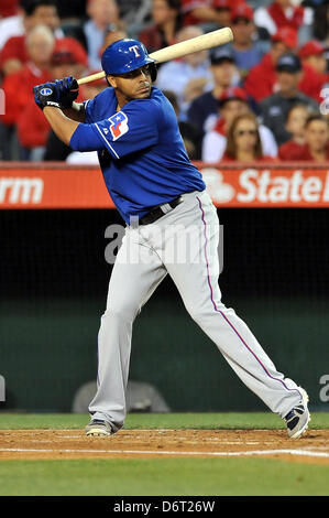 Anaheim, California, USA. 22nd April, 2013. Texas' Nelson Cruz #17 during the Major League Baseball game between the Texas Rangers and the Los Angeles Angels of Anaheim at Angel Stadium in Anaheim, California. Josh Thompson/Cal Sport Media/Alamy Live News Stock Photo