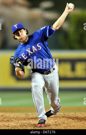 Anaheim, California, USA. 22nd April, 2013. Texas' Derek Holland #45 during the Major League Baseball game between the Texas Rangers and the Los Angeles Angels of Anaheim at Angel Stadium in Anaheim, California. Josh Thompson/Cal Sport Media/Alamy Live News Stock Photo