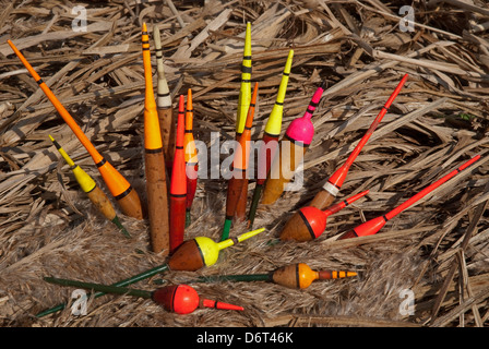 Selection freshwater cork fishing floats hi-res stock photography