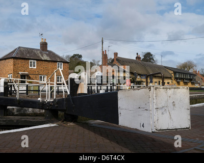 STOKE BRUERNE, NORTHAMPTONSHIRE, UK - APRIL 18, 2013:  Closeup of Lock Gates on the Grand Union Canal Stock Photo