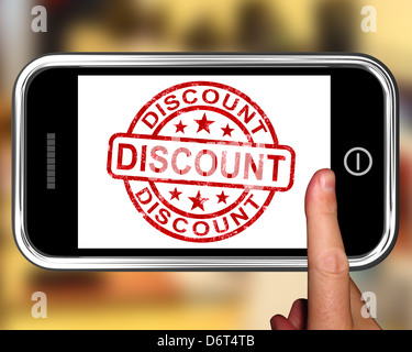 Discount On Smartphone Shows Promotional Products Or Sales Stock Photo