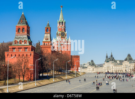 Moscow Kremlin, Red Square and GUM store. Stock Photo