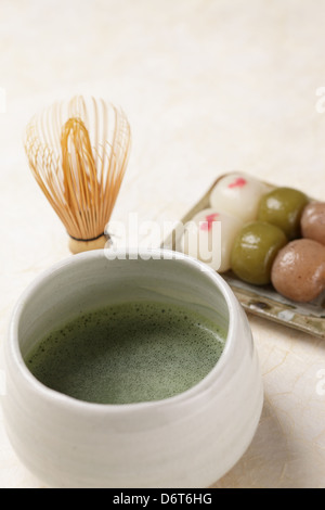 Matcha green tea and Japanese confectionery Stock Photo