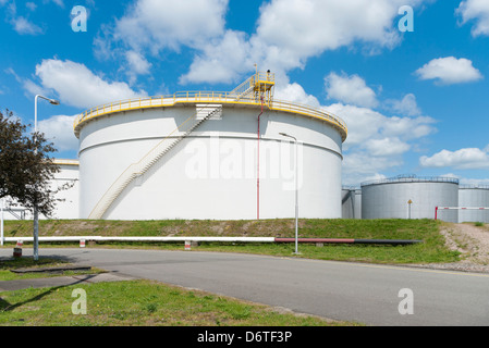 oil storage tanks in amsterdam harbor Stock Photo