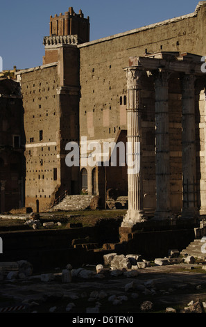Imperial Forums. Forum of Augustus. Ruins of the Temple of Mars Ultor. 2nd century BC. Rome. Italy. Stock Photo