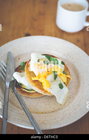 Breakfast Muffin and Eggs. Stock Photo