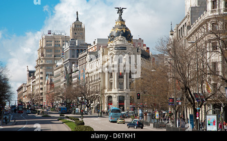 Madrid - look from Plaza de Cibeles to Cale de Alcala street and Metropolis building Stock Photo