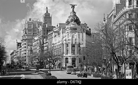 Madrid - look from Plaza de Cibeles to Cale de Alcala street and Metropolis building Stock Photo