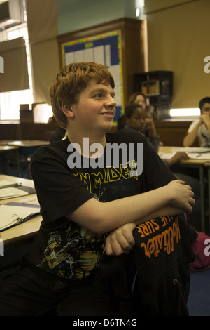 9th grade social studies teacher engages students with the Trojan War in a Greek history unit. Queens, NY Stock Photo