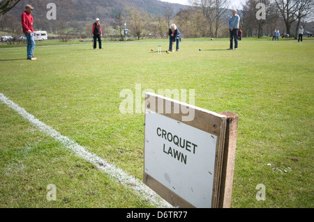 Croquet  mallet hoop ball lawn game english pitch Stock Photo