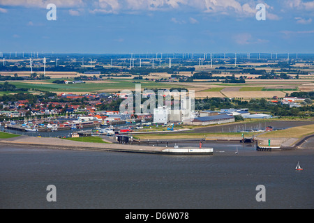 Aerial view over the harbour of Büsum along the North Sea, Dithmarschen, Schleswig-Holstein, Germany Stock Photo