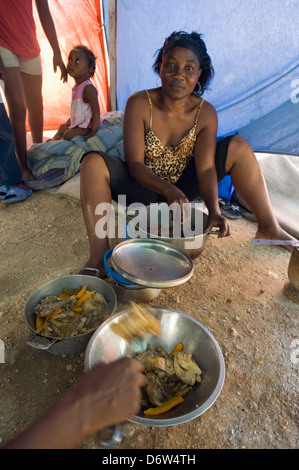 homeless residents in a new tent city after the January 2010 earthquake, Port au Prince, Haiti, Caribbean Stock Photo