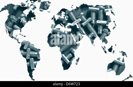 World Map, Nut Bolts Concept World Map Nut Bolts Concept creative Design Abstract Art Atlantic Background Blue Business Stock Photo