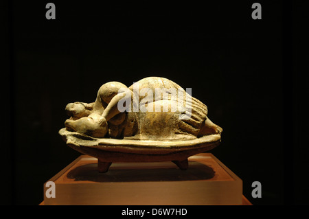 The original Sleeping Lady a 5000 years old small stone figurine recovered in the prehistoric Hypogeum of Ħal-Saflieni now displayed at the National museum of archaeology in Valletta capital city of Malta Stock Photo