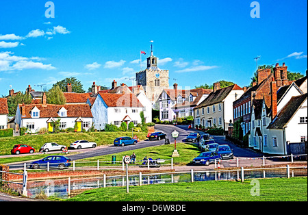 Village green in Finchingfiel, Essex with St. John's church Stock Photo