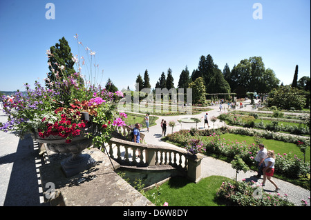 Konstanz, Germany, overlooking the rose garden the flower island Mainau in Lake Constance Stock Photo
