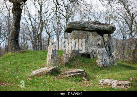 Ancient Thracian Dolmen stone-built tomb in oak forest near Edirne city, Turkey Stock Photo