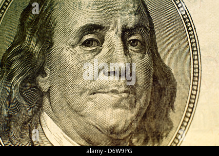 Benjamin Franklin portrait on hundred american dollar bill. Stock Photo