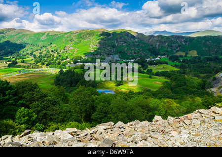 The village of Chapel Stile in the Lake District viewed from Lingmoor Fell, Cumbria, England. Stock Photo